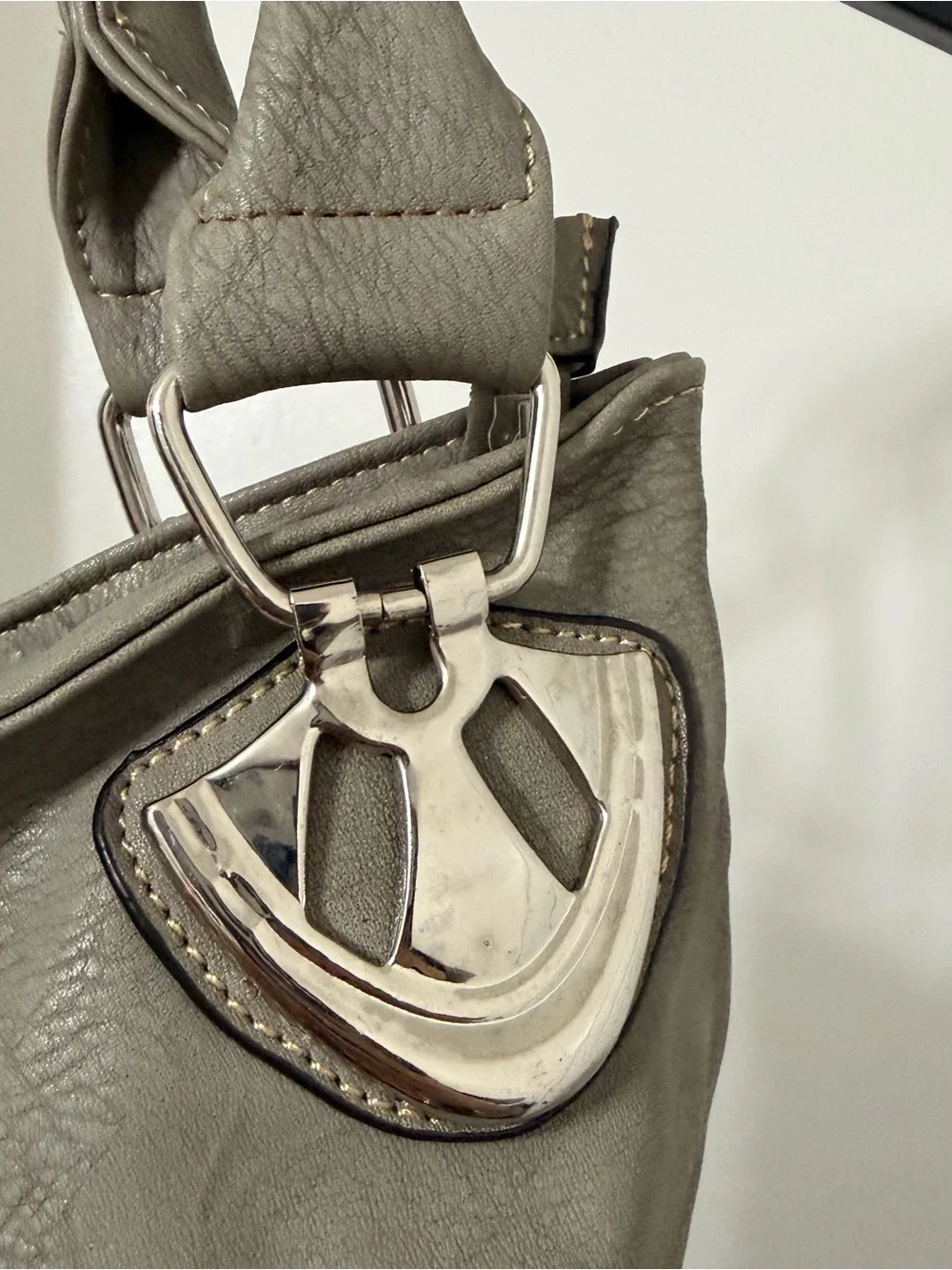 Women’s Gray Shoulder Bag with Multicolor Accent